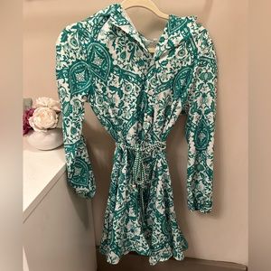 green button up mini dress size:s